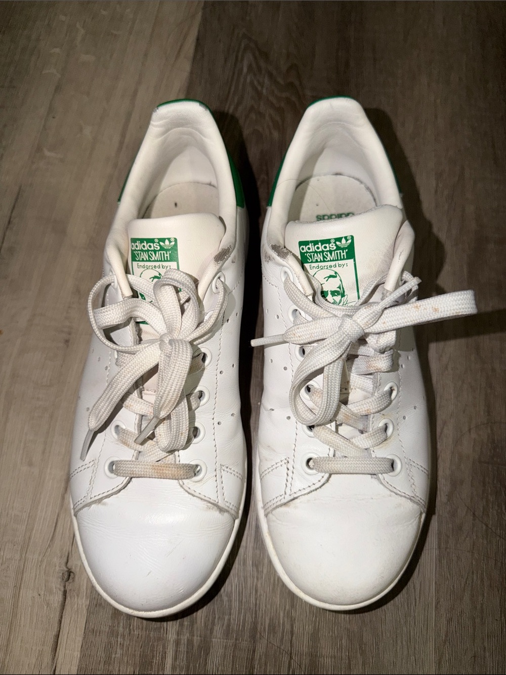 adidas White Leather Sneakers with Green Logo Accents